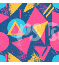 80s and 90s Seamless Pattern in Modern Flat Line Style - Hand-Drawn Vector Illustration