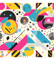 80s and 90s Seamless Pattern in Modern Flat Line Style - Hand-Drawn Vector Illustration