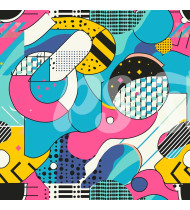 80s and 90s Seamless Pattern in Modern Flat Line Style - Hand-Drawn Vector Illustration