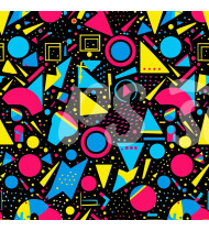 80s and 90s Seamless Pattern in Modern Flat Line Style - Hand-Drawn Vector Illustration