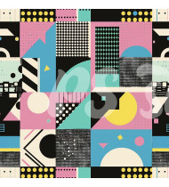 80s and 90s Seamless Pattern in Modern Flat Line Style - Hand-Drawn Vector Illustration