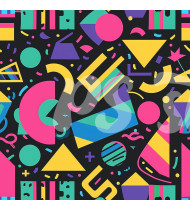 80s and 90s Seamless Pattern in Modern Flat Line Style - Hand-Drawn Vector Illustration