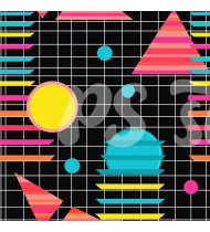 80s and 90s Seamless Pattern in Modern Flat Line Style - Hand-Drawn Vector Illustration