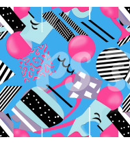 80s and 90s Seamless Pattern in Modern Flat Line Style - Hand-Drawn Vector Illustration