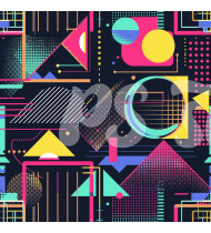 80s and 90s Seamless Pattern in Modern Flat Line Style - Hand-Drawn Vector Illustration