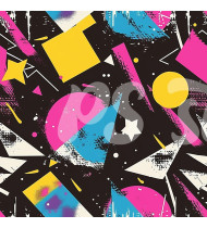 80s and 90s Seamless Pattern in Modern Flat Line Style - Hand-Drawn Vector Illustration