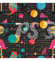 80s and 90s Seamless Pattern in Modern Flat Line Style - Hand-Drawn Vector Illustration