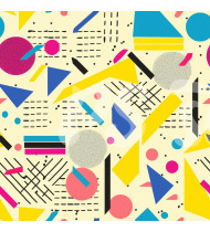 80s and 90s Seamless Pattern in Modern Flat Line Style - Hand-Drawn Vector Illustration