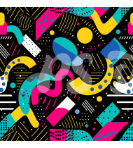 80s and 90s Seamless Pattern in Modern Flat Line Style - Hand-Drawn Vector Illustration