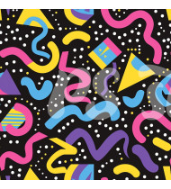 80s and 90s Seamless Pattern in Modern Flat Line Style - Hand-Drawn Vector Illustration