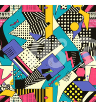 80s and 90s Seamless Pattern in Modern Flat Line Style - Hand-Drawn Vector Illustration