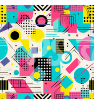 80s and 90s Seamless Pattern in Modern Flat Line Style - Hand-Drawn Vector Illustration