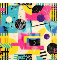 80s and 90s Seamless Pattern in Modern Flat Line Style - Hand-Drawn Vector Illustration