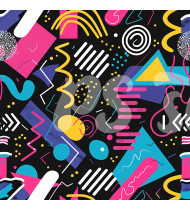 80s and 90s Seamless Pattern in Modern Flat Line Style - Hand-Drawn Vector Illustration