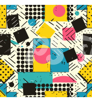 80s and 90s Seamless Pattern in Modern Flat Line Style - Hand-Drawn Vector Illustration