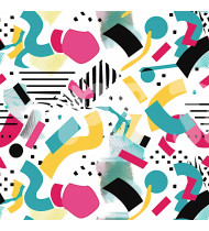 80s and 90s Seamless Pattern in Modern Flat Line Style - Hand-Drawn Vector Illustration