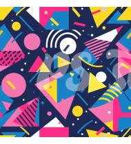 80s and 90s Seamless Pattern in Modern Flat Line Style - Hand-Drawn Vector Illustration