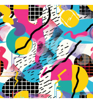 80s and 90s Seamless Pattern in Modern Flat Line Style - Hand-Drawn Vector Illustration