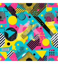 80s and 90s Seamless Pattern in Modern Flat Line Style - Hand-Drawn Vector Illustration