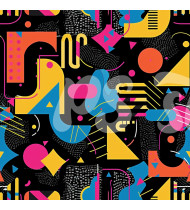 80s and 90s Seamless Pattern in Modern Flat Line Style - Hand-Drawn Vector Illustration