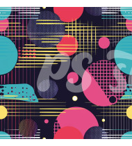 80s and 90s Seamless Pattern in Modern Flat Line Style - Hand-Drawn Vector Illustration