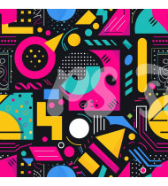 80s and 90s Seamless Pattern in Modern Flat Line Style - Hand-Drawn Vector Illustration