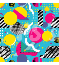 80s and 90s Seamless Pattern in Modern Flat Line Style - Hand-Drawn Vector Illustration