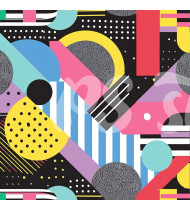 80s and 90s Seamless Pattern in Modern Flat Line Style - Hand-Drawn Vector Illustration