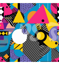 80s and 90s Seamless Pattern in Modern Flat Line Style - Hand-Drawn Vector Illustration