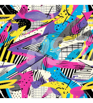 80s and 90s Seamless Pattern in Modern Flat Line Style - Hand-Drawn Vector Illustration