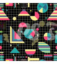 80s and 90s Seamless Pattern in Modern Flat Line Style - Hand-Drawn Vector Illustration