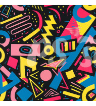 80s and 90s Seamless Pattern in Modern Flat Line Style - Hand-Drawn Vector Illustration