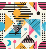 80s and 90s Seamless Pattern in Modern Flat Line Style - Hand-Drawn Vector Illustration