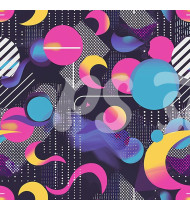 80s and 90s Seamless Pattern in Modern Flat Line Style - Hand-Drawn Vector Illustration