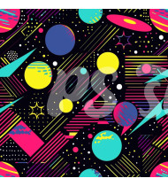 80s and 90s Seamless Pattern in Modern Flat Line Style - Hand-Drawn Vector Illustration