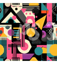 80s and 90s Seamless Pattern in Modern Flat Line Style - Hand-Drawn Vector Illustration