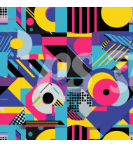 80s and 90s Seamless Pattern in Modern Flat Line Style - Hand-Drawn Vector Illustration