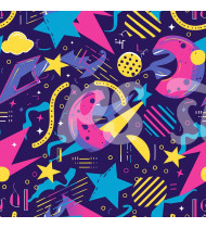 80s and 90s Seamless Pattern in Modern Flat Line Style - Hand-Drawn Vector Illustration