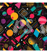 80s and 90s Seamless Pattern in Modern Flat Line Style - Hand-Drawn Vector Illustration