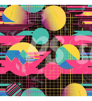 80s and 90s Seamless Pattern in Modern Flat Line Style - Hand-Drawn Vector Illustration