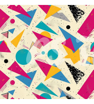 80s and 90s Seamless Pattern in Modern Flat Line Style - Hand-Drawn Vector Illustration