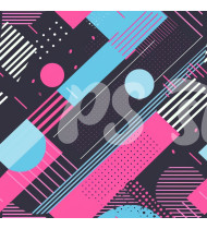 80s and 90s Seamless Pattern in Modern Flat Line Style - Hand-Drawn Vector Illustration