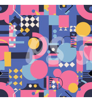 80s and 90s Seamless Pattern in Modern Flat Line Style - Hand-Drawn Vector Illustration