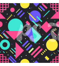 80s and 90s Seamless Pattern in Modern Flat Line Style - Hand-Drawn Vector Illustration