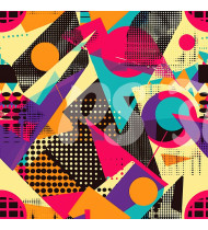 80s and 90s Seamless Pattern in Modern Flat Line Style - Hand-Drawn Vector Illustration