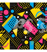 80s and 90s Seamless Pattern in Modern Flat Line Style - Hand-Drawn Vector Illustration