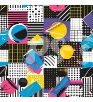 80s and 90s Seamless Pattern in Modern Flat Line Style - Hand-Drawn Vector Illustration