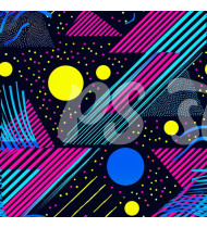 80s and 90s Seamless Pattern in Modern Flat Line Style - Hand-Drawn Vector Illustration