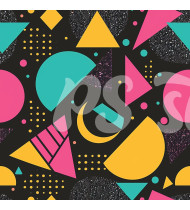 80s and 90s Seamless Pattern in Modern Flat Line Style - Hand-Drawn Vector Illustration