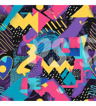 80s and 90s Seamless Pattern in Modern Flat Line Style - Hand-Drawn Vector Illustration